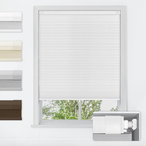 LazBlinds No Tools No Drill Cordless Cellular Shades, Blackout Light Blocking Honeycomb Shades for Home, Thermal Insulation Blinds for Windows, 46" W x 48" H, White