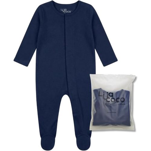 Baby Pajamas with Magnetic Closure, Covered Feet, and Foldable Mittens, 9-12 Months, Navy