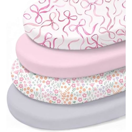 Little Grape Land Bassinet Sheets 4 Pack, 33"x18" Fitted Sheets 4"