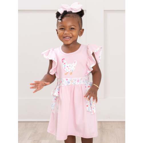Country Chicken Blossoms Embroidered Ruffle Dress