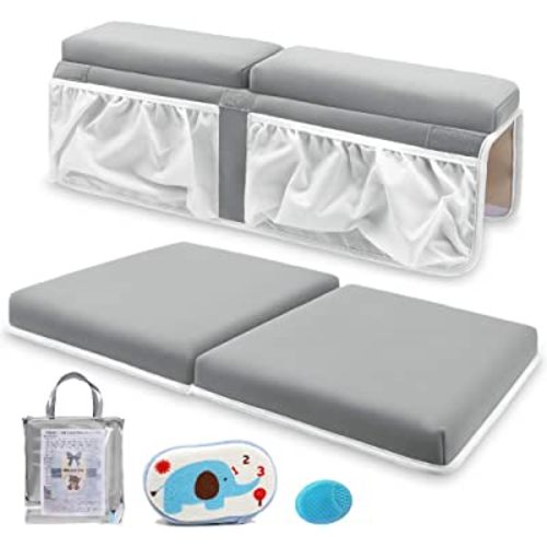 Bath Kneeler and Elbow Rest Set Baby Bath Kneeling Pad, Thick Non-Slip Bathing Kneeling Mat Cushion Quick Drying Bathtub Knee Saver with Arm Support and Pockets for Bathroom Bathing time Comfort, Gray