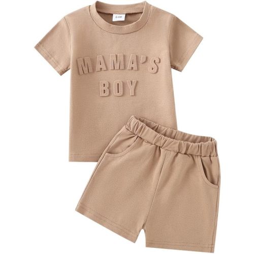 Toddler Baby Boy Summer Clothes Letter T Shirt Elastic Waist Shorts with Pockets 2Pcs Casual Outfit