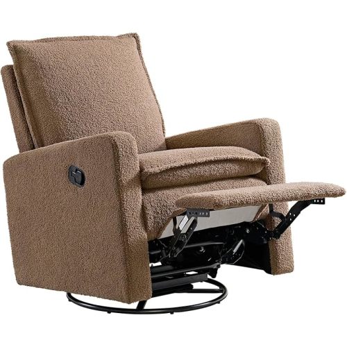 Oxford Baby Uptown Upholstered Glider Recliner Rocking Chair 360° Swivel for Nursery and Living Room - Teddy Brown