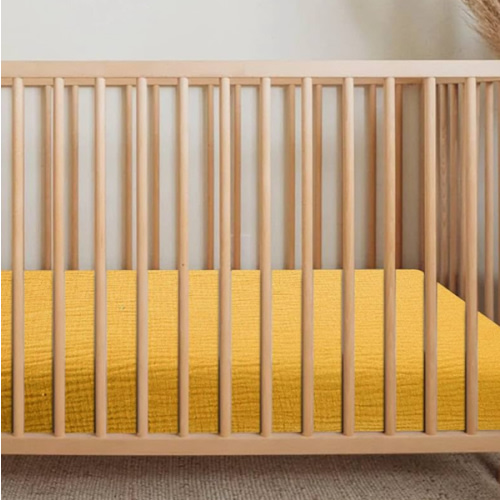 Crib Sheets Fitted Baby Toddler Bed Sheets 28" x 52" Muslin Cotton Mustard Yellow