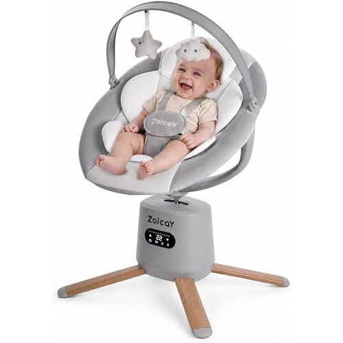 Baby Swings for Infants with 9 Modes & 8 Speeds, Zoicay Electric Baby Swing, 360° Rotating Seat, APP & Remote Control, 6 Preset Melodies, Portable Infant Swing for Indoor and Outdoor(Gray)