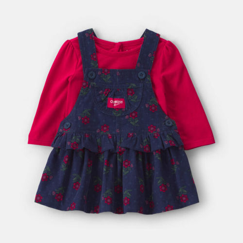 Baby Girl 2-Piece Floral Corduroy Long-Sleeve Dress Set - Navy Blue | Carter’s Oshkosh Canada