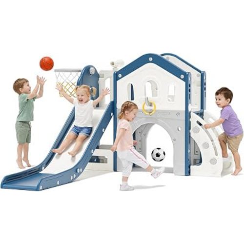 BIERUM 9 in 1 Toddler Slide for Toddlers 1-3 Outdoor Indoor Playset Blue