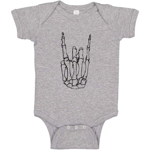 TATY Kids Skeleton Rock Hand Graphic Baby Infant Bodysuit - 6 Months - Heather Grey
