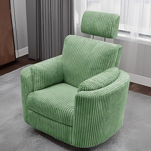 Zenosyne Power Swivel Recliner Rocking Chair Nursery Glider Rocker with Headrest, USB and Type-c Port, Corduroy Electric Reclining Sofa Chair Arm Chair for Living Room (sage)