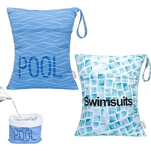 ALVABABY 2pcs Superior Waterproof Wet Dry Bags,Reusable with Two Zippered Pockets, Baby Cloth Diaper Wet Bags,Travel,Beach,Pool,Daycare,Soiled Baby Items,Yoga Gym Bag,Wet bag for Swimsuit