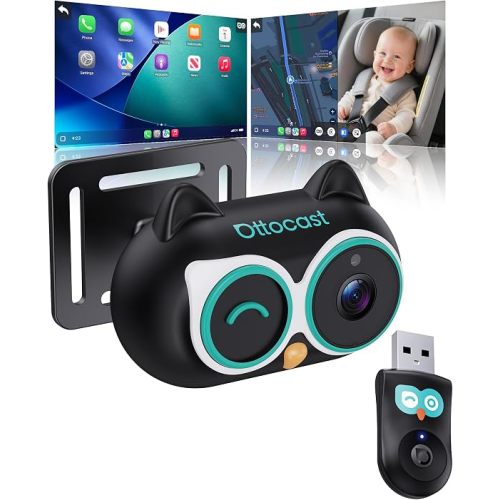 OTTOCAST Baby Car Camera for CarPlay, 1080P HD Rear Seat Monitor on Car Screen, 150° Wide Angle No-Glow Night View, Wireless CarPlay Adapter Included, Safety Camera for Kids & Infants