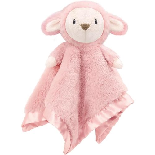 Lamb Security Blanket for Babies, Super Soft Fluffy Snuggle Toy for Newborn Boys and Girls, Stuffed Animal, Pink 13.5 Inch