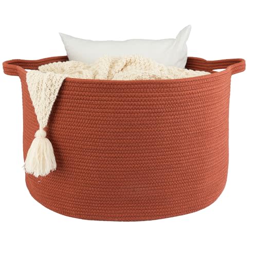 XUANGUO Large Cotton Rope Basket Blankets Basket Living Room 22"x14" Toy Baskets for Kids and Dogs Rope Storage Baskets for Nursery Woven Laundry Baskets for Clothes Towels Baby Toy round rustic
