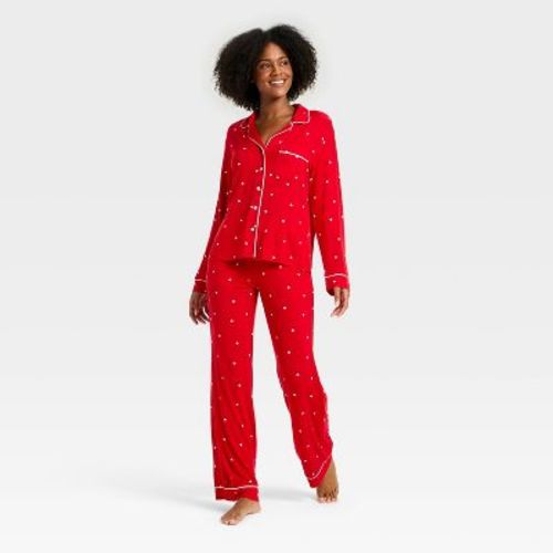 Women's Cloud Knit Modal Long Sleeve Notch Collar Top and Pants Pajama Set - Auden™