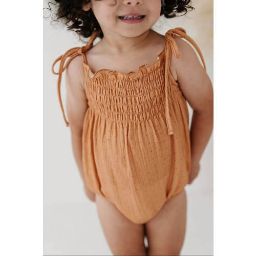 Tie-Smocked Bodysuit - Dots in Toffee by Babysprouts – Avery and Everett