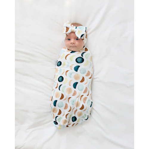 Luna Neutral Swaddle & Luxe Bow Headband Set- Little Sleepies