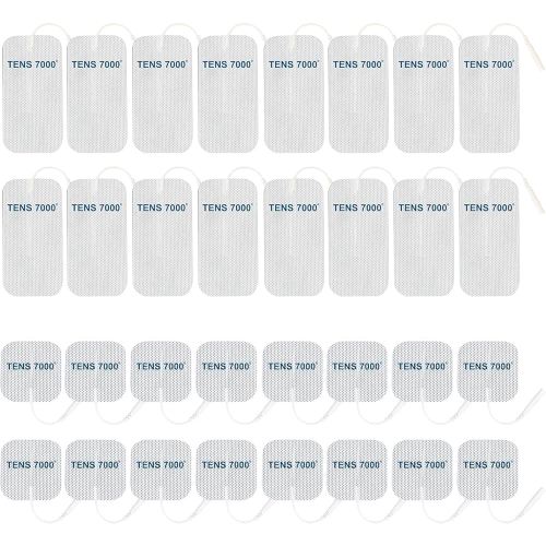 TENS 7000 Official TENS Unit Replacement Pads, 32 Pack, 16-2" X 2", 16-2" X 4" Electrode Pads Compatible with Most TENS Machines Replacement Electrodes Pack