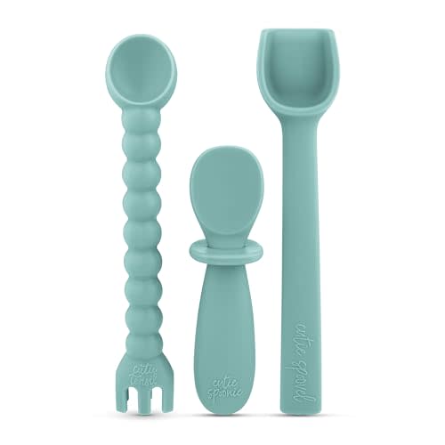 Ryan & Rose Ultimate Baby Utensil Set of 3 Silicone Baby Spoons Silicone feeding set for baby led weaning, self feeding 6 months, toddler utensils (Seaglass)