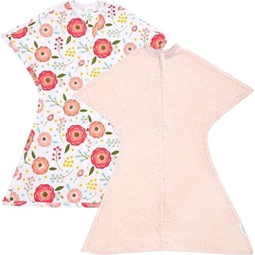 SleepingBaby Zipadee-Zip Transition Swaddle 2-Pack - Starfish Design for Self-Soothing & Better Sleep - Ideal for Rolling Babies - Pink Poppy, Medium (6-12 Month)