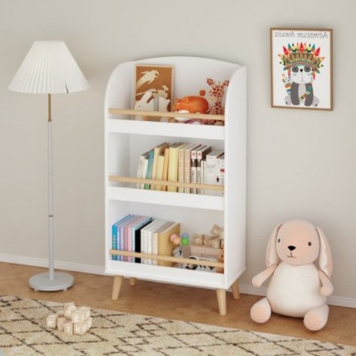 FONTOI Decorative Bookshelf, Kids Book Cabine with 3-Tier, Toy Storage Cabinet for Children's Room, Nursery, White, 9.44"*37.4"*19.68"