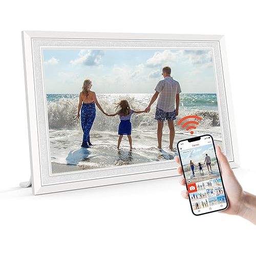 Frameo 10.1" Digital Picture Frame with 32GB Memory White WiFi Electronic Photo Frame 1280 x 800 IPS HD Touch Screen Auto-Rotate Slideshow Wall Mountable Share Photos/Video Remotely Anywhere