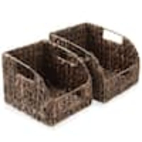 Casafield Brown Espresso 8.5 in. x 10.25 in. x7.5 in. Large and Medium Wicker Hyacinth Decorative Baskets Pantry Storage(Set of 2) STO-A7907-BRN.