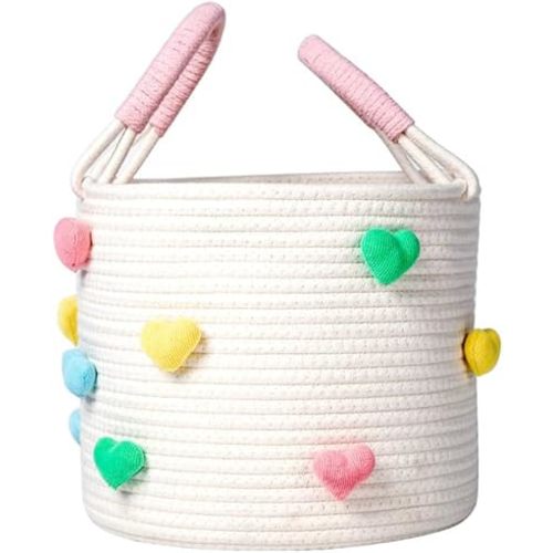Large Cotton Rope Woven Storage Basket, Handmade Organizer for Toys, Laundry, Blankets, and Baby Essentials, Perfect for Kids' Room, Nursery, Home Decor, Durable Stylish Hamper with Handles, 12"x10"