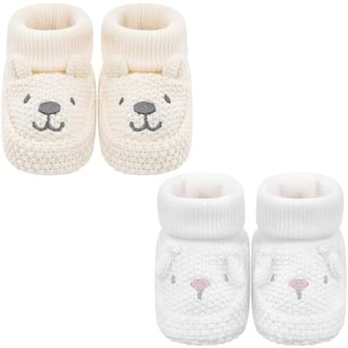 Newborn Shoes Knit Soft Baby Sock Booties for Infant Boys Girls First Walking 2 Pairs, 0-3 Months