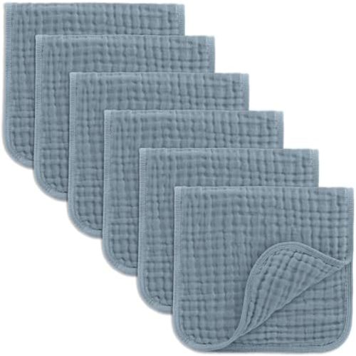 Comfy Cubs Muslin Burp Cloths 20x10" 6 Pack, Baby Burp Cloths Pacific Blue