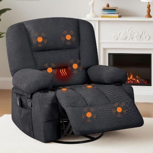 Massage Recliner Chair for Adults, 360° Swivel Rocking Chair with Massage& Heating, Glider Recliner Chairs with Storage and Cup Holder
