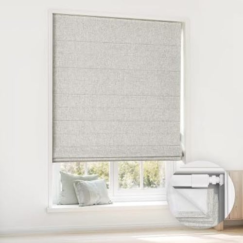 LazBlinds No Drill Cordless Roman Shades, 35'' W x 64'' H, Grey
