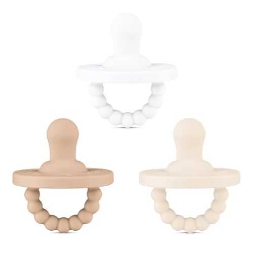 Ryan & Rose Cutie PAT 3 Pack Baby Pacifiers Teether Teething Ring Binky (Canvas, Flat Orthodontic)