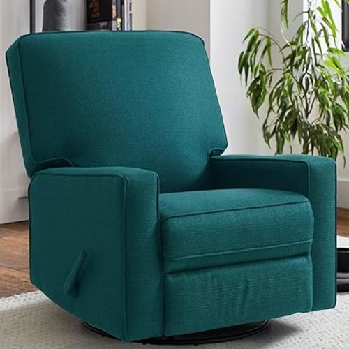 Harkawon Swivel Rocker Recliner Chair, Glider Rocker Recliner, Rocking Chair Nursery, Fabric Chair with High Back, Deep Seat, for Living Room, Bedroom, Green
