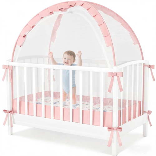 Crib Tent for Baby, Caveen Baby Crib Cover, Pop up Crib Canopy with Auto-Lock Zipper, Large Opening and Space, Portable