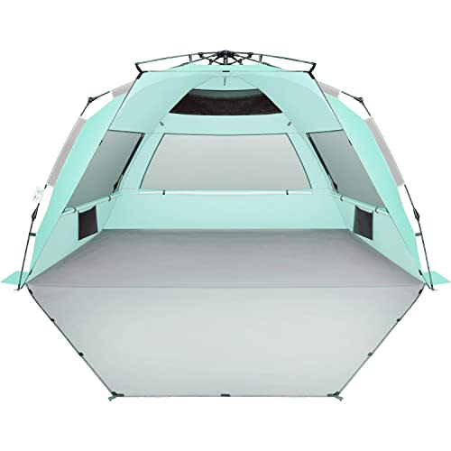 Oileus XX-Large Pop Up Beach Tent Sun Shelter for 5-6 Person Portable Sun Shade Instant Tent for Beach with Carrying Bag, Stakes, 6 Sand Pockets, Anti UV for Fishing Hiking Camping Light Green