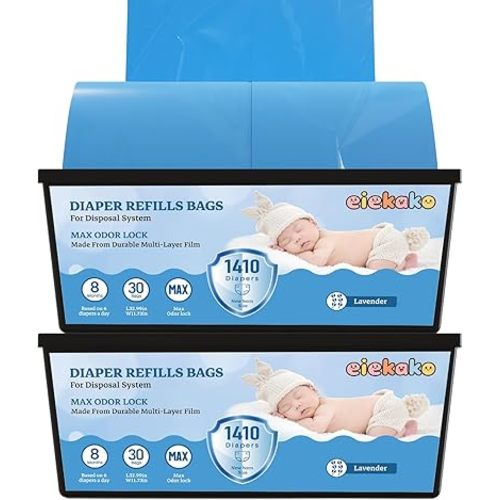 Diaper Refill Bags Compatible with Genie Easy Roll & Platinum Diaper Pails, 7-Layer Odor Control, Extra Thick, Holds up to 2800 Newborn Diapers,2-Pack(60 Bags)