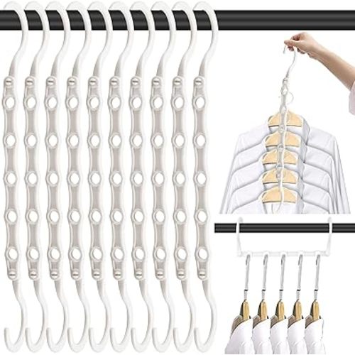 Space Saving Hangers, 10PCS Magic Hangers, 5 Holes Sturdy Plastic Hanger Clothes Organizer, Closet Organizers and Storage, Space Saver Hangers Organization, College Dorm Room Essentials (White)