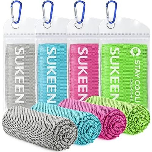 [4 Pack] Cooling Towel (40"x12"),Ice Towel,Soft Breathable Chilly Towel,Microfiber Towel for Yoga,Sport,Running,Gym,Workout,Camping,Fitness,Workout & More Activities (Grey/Green/Pink/Lake Blue)