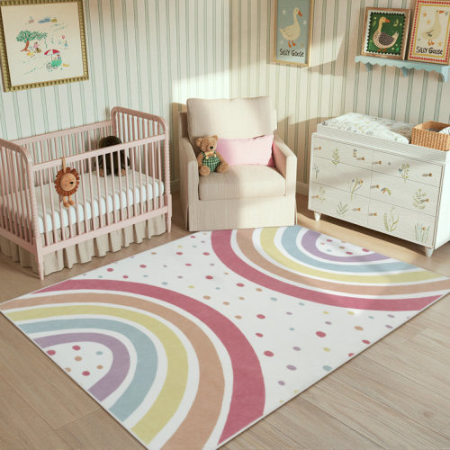 Washable Rainbow Rug for Bedroom, Colorfur Area Rugs for Kid Room, Non-Slip Soft Rug for Living Room