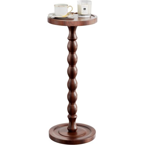 Solid Wood Drink Table, Rubber Wood‌ Small Round Side Table for Small Spaces, Martini Tables, Pedestal End Tables for Living Room, Bedroom, Corners, and Office (Dark Walnut, 9.4 inch)