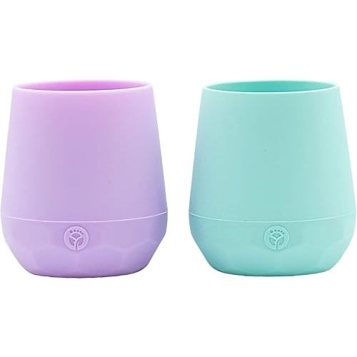 WeeSprout Silicone Baby Training Cups - Set of 2 Soft Silicone Cups - 2 oz Open Cup for Baby 6+ Months - Non-Slip Grip, Weighted Base - Gentle on Gums & Teeth (Pastel Purple & Pastel Mint)