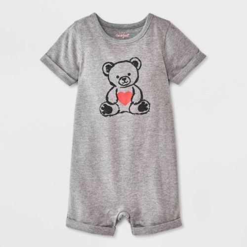 Baby Christmas Holiday Teddy Bear Heart T-Shirt Romper - Cat & Jack™ Gray