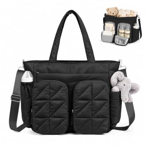 TOPEAST Diaper Bag Tote, Quilted Puffer Baby Bag with Insulated Pockets, Lightweight Hospital Bag for Mom & Dad, Travel, Work