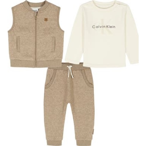 Diamond Quilted Vest, Logo Long Sleeve T-Shirt & Joggers Set