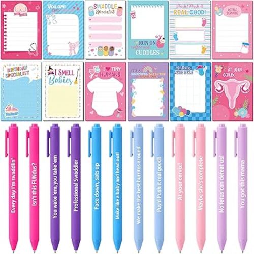 24 Pcs Labor and Delivery Nurse Gifts Funny Pens and Sticky Notes Set for Labor and Delivery Nurse L&d Doctor OBGYN Appreciation Gifts Bulk for Medical Supplies Assistants Office