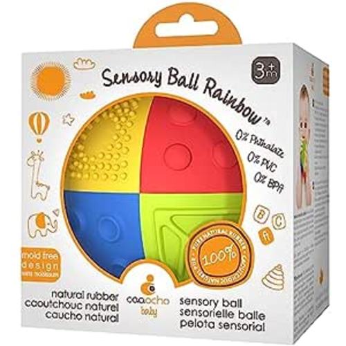 CaaOcho Pure Natural Rubber Sensory Ball (3") RAINBOW - SEALED HOLE, Sensory Development, Bright Colors, Perfect Bouncer, BPA Free, PVC Free, Hole Free Sensory Ball for Baby