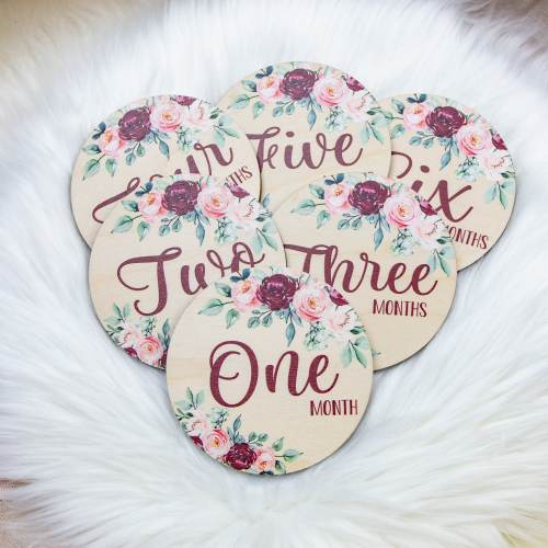 Burgundy Blush Floral Milestone Cards, Floral Milestone Marker, Wood Milestone Card, Photo Prop, Boho Baby Shower Gift, Girl Nursery F25