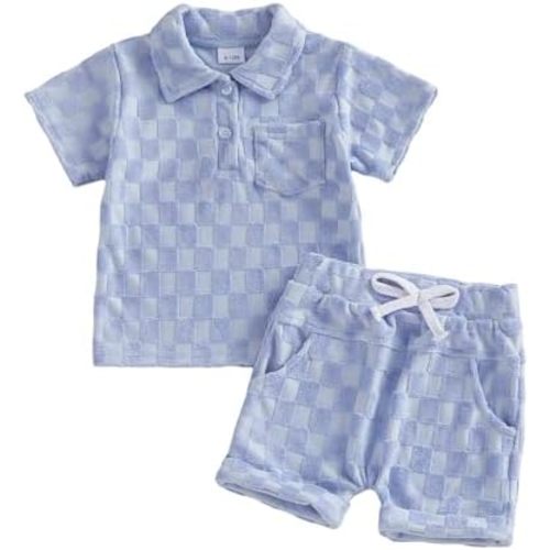 Toddler Baby Boys Summer Clothes Plaid Short Sleeve Lapel Tops Shorts 2Pcs Clothing Set Outfits 6 12 18 24 Months
