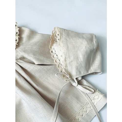 Crema Linen Baby Bonnet with Natural Lace: Organic Cotton Lining