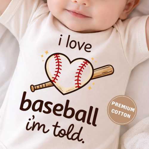 I Love Baseball I'm Told Baby Onesie®, Funny Baseball Baby Outfit, Sports Fan Baby Bodysuit, Cute Newborn Baseball Gift